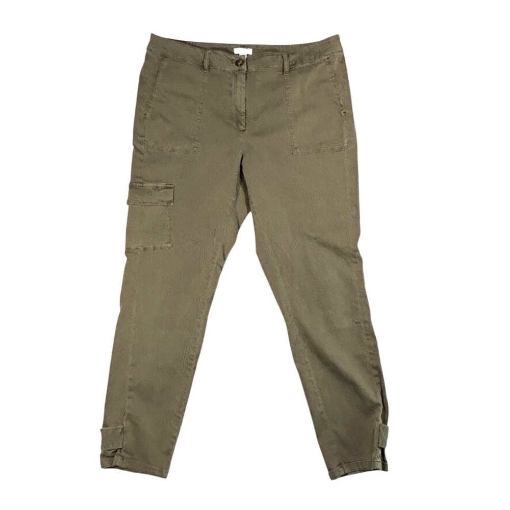 J. Jill Women Olive Green Cargo Utility Pant Capris 14 Stretch Ankle Tab Twill